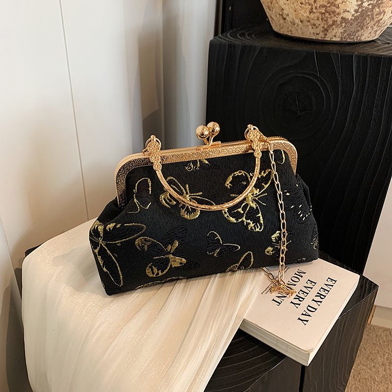 Black Floral Embroidered Clutch