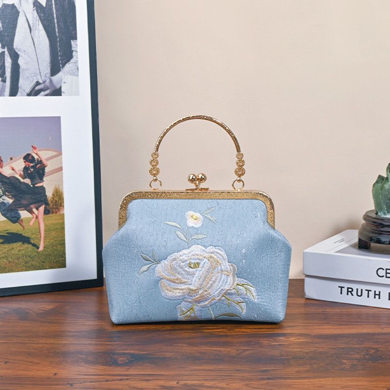 Blue Embroidered Silk Clutch