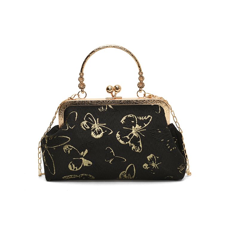 Black Floral Embroidered Clutch