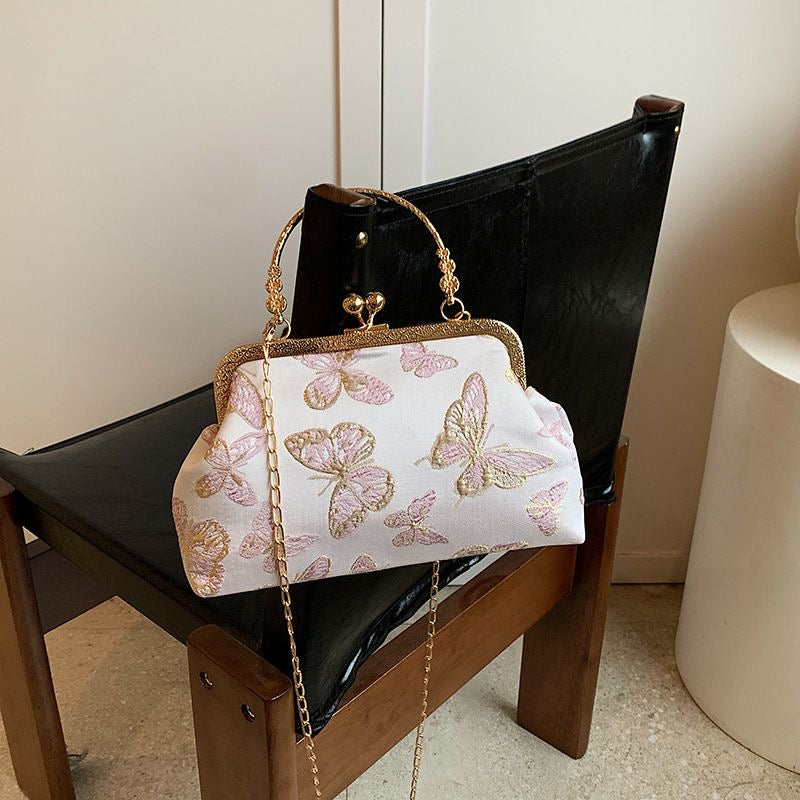 Pink Butterfly Embroidered Clutch
