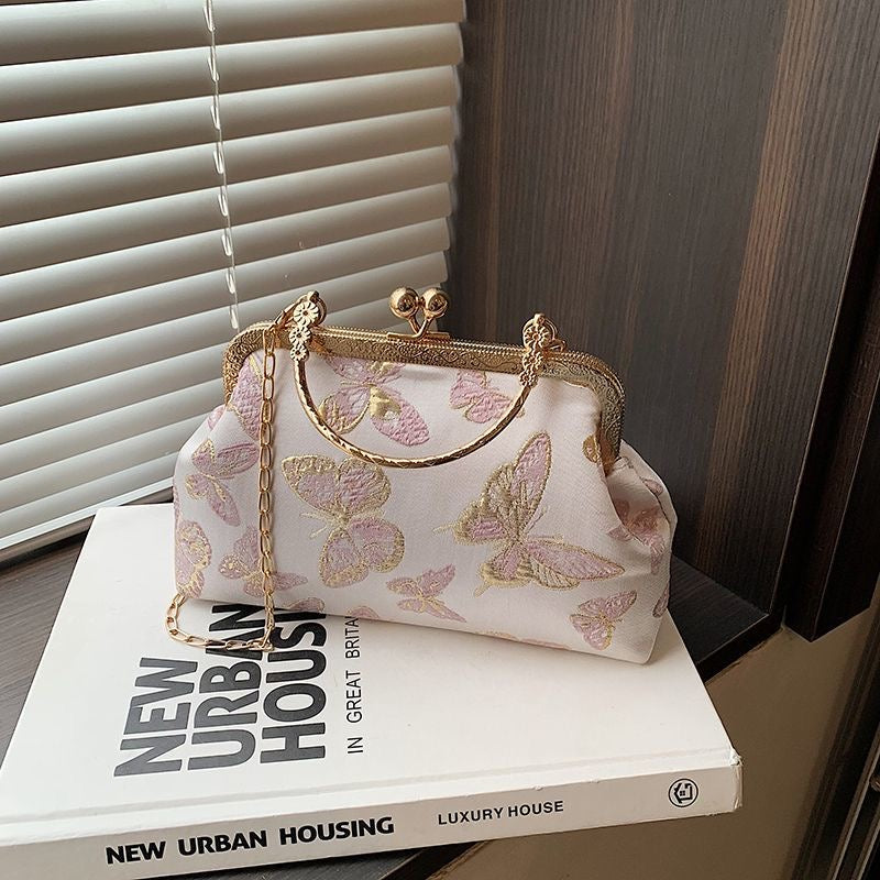 Pink Butterfly Embroidered Clutch