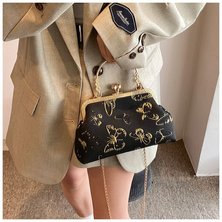 Black Floral Embroidered Clutch