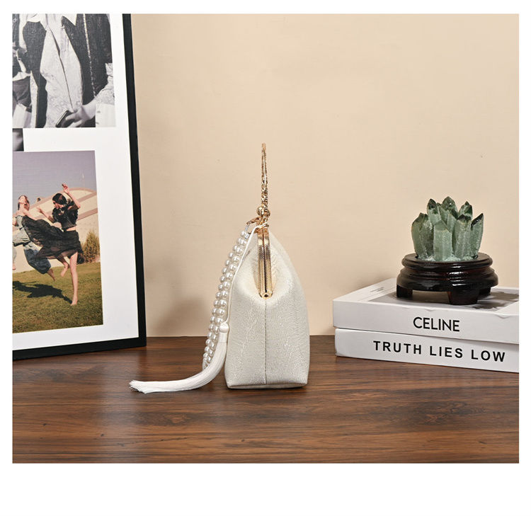 White Embroidered Silk Clutch
