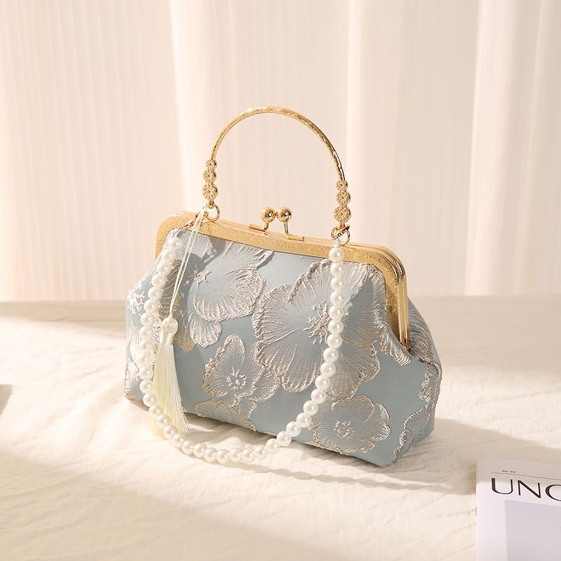 Floral Embroidered Silk Clutch