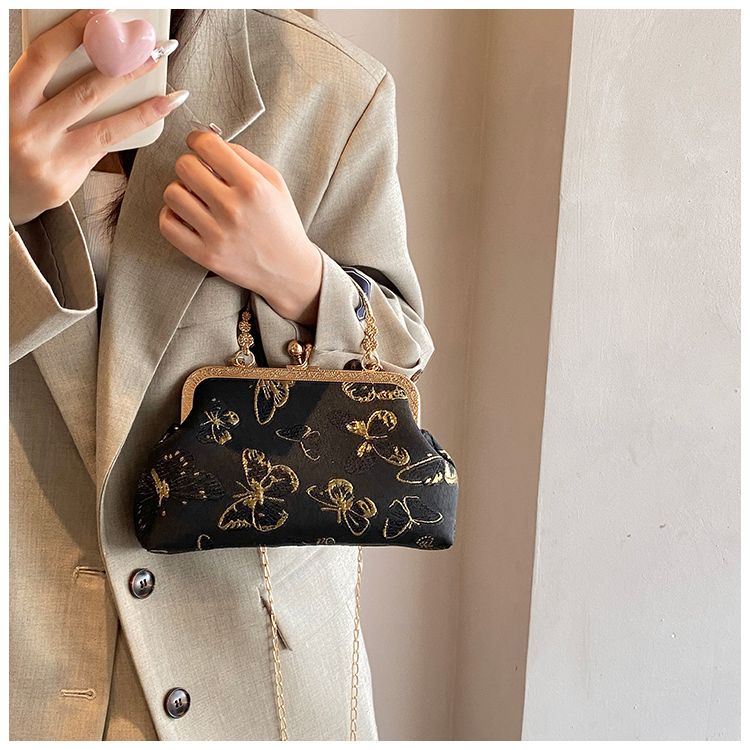 Black Floral Embroidered Clutch