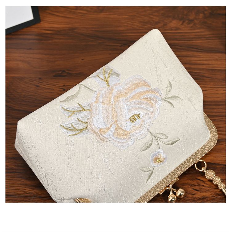 White Embroidered Silk Clutch