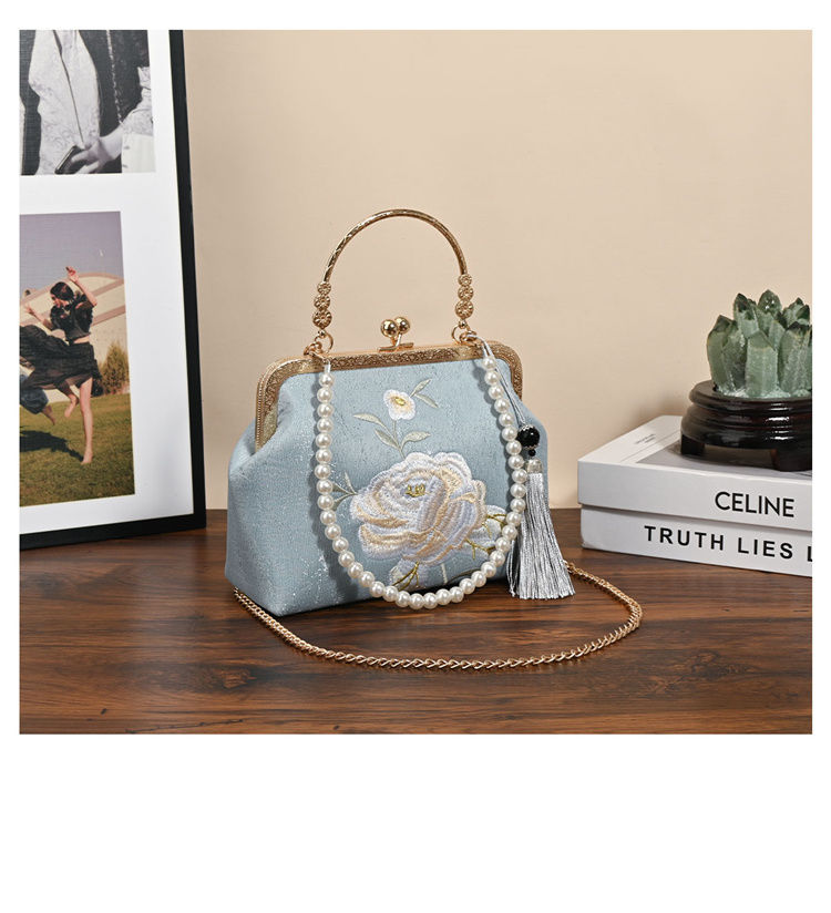 Blue Embroidered Silk Clutch