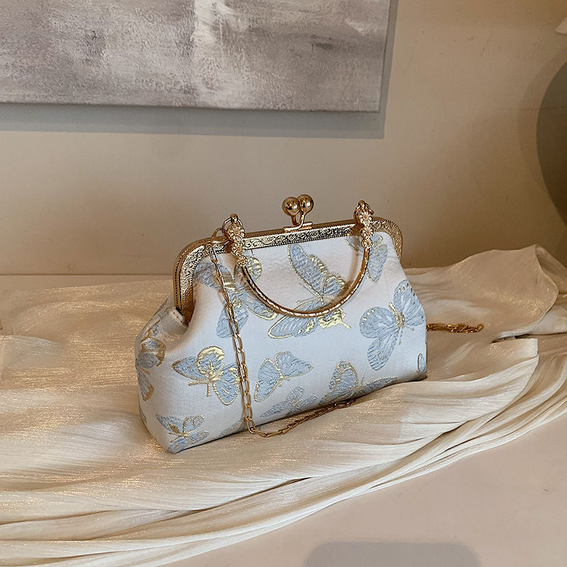 Blue Butterfly Embroidered Clutch