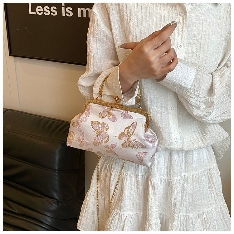 Pink Butterfly Embroidered Clutch