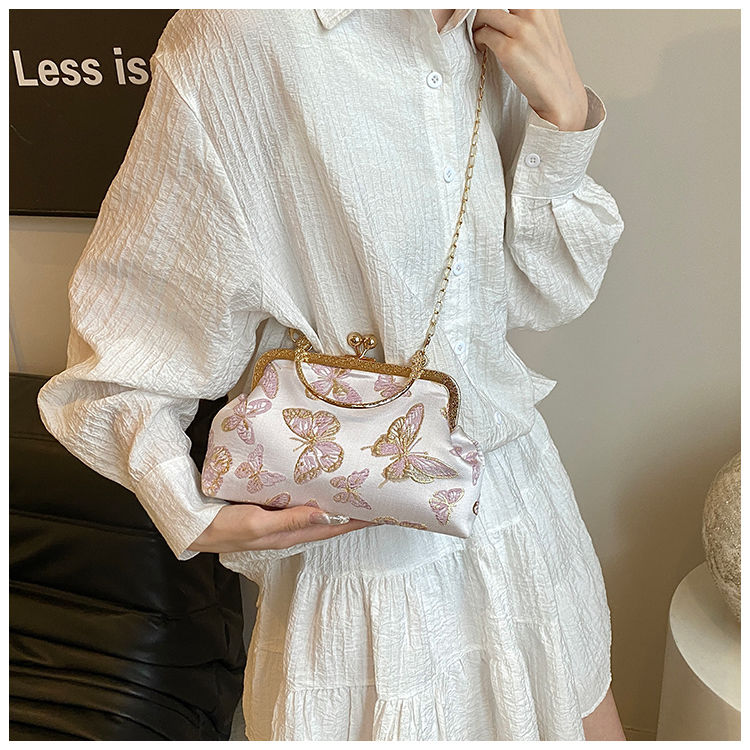 Pink Butterfly Embroidered Clutch