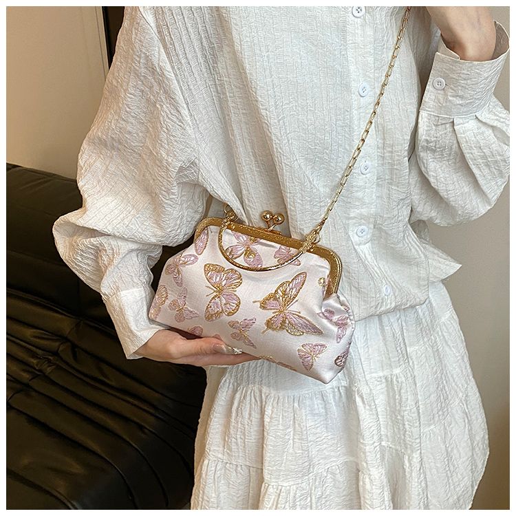 Pink Butterfly Embroidered Clutch