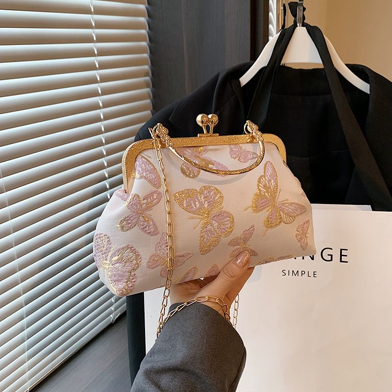 Pink Butterfly Embroidered Clutch