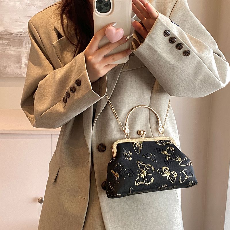 Black Floral Embroidered Clutch