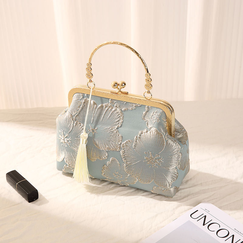Floral Embroidered Silk Clutch