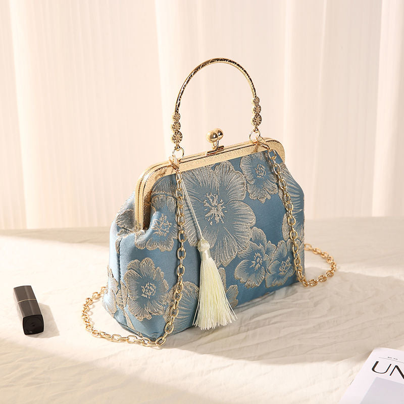 Floral Embroidered Silk Clutch