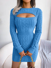V Neck Bodycon Knitted Dress - Blue