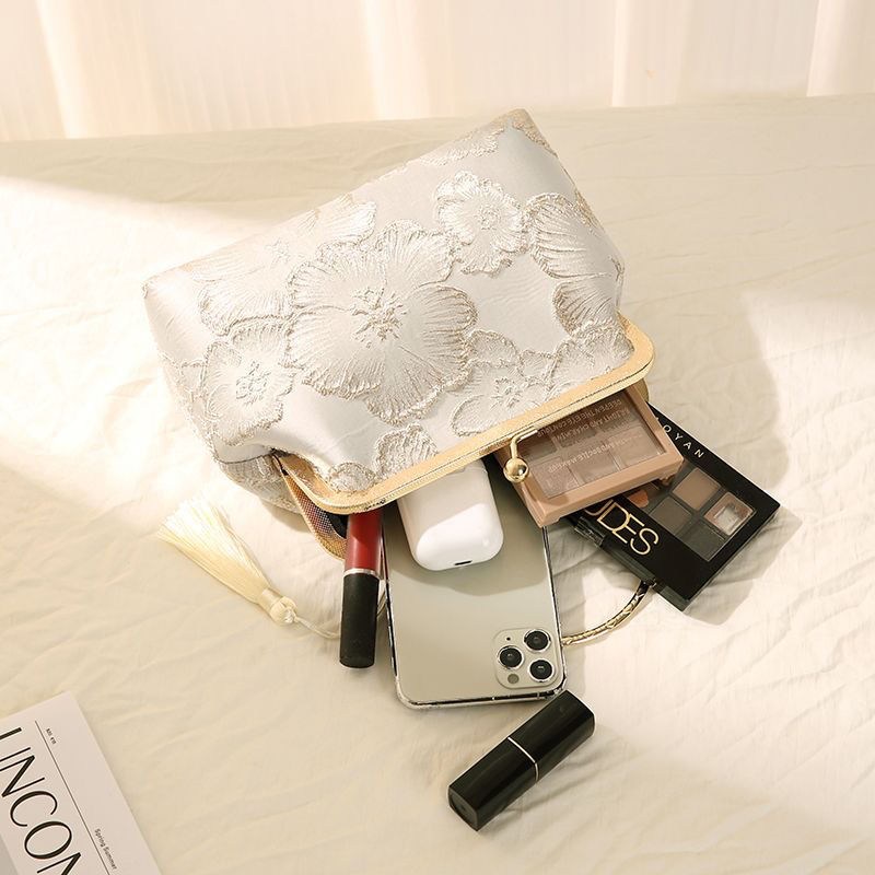 Floral Embroidered Silk Clutch